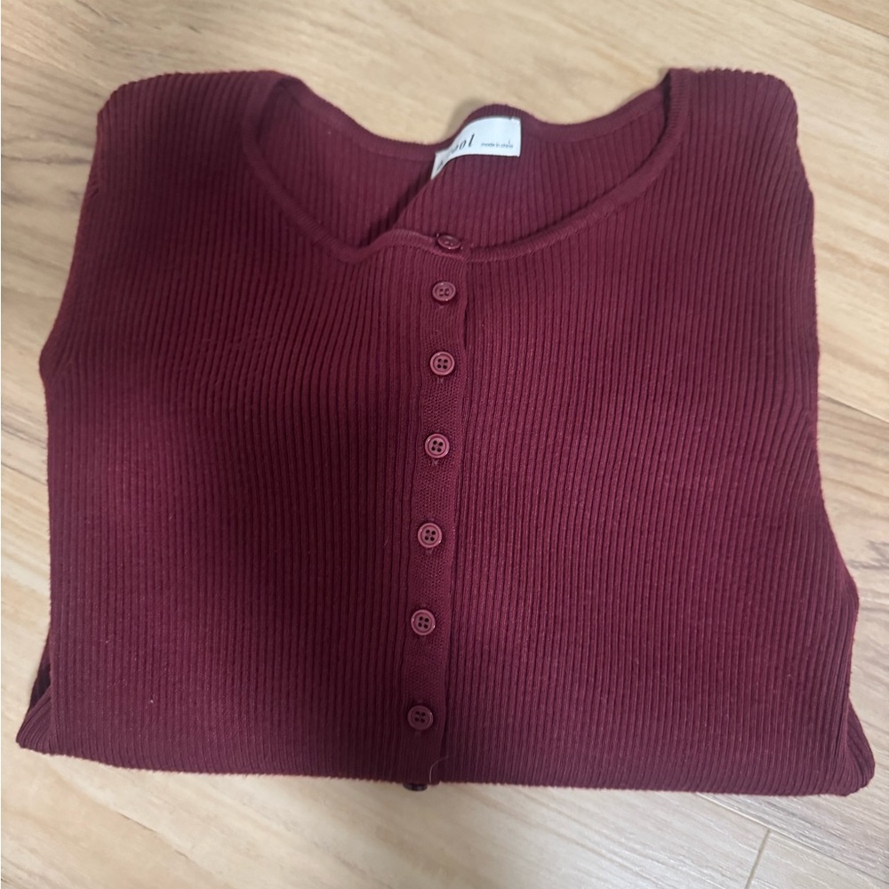 Ribbed Burgandy Button Down Sweater - image 5
